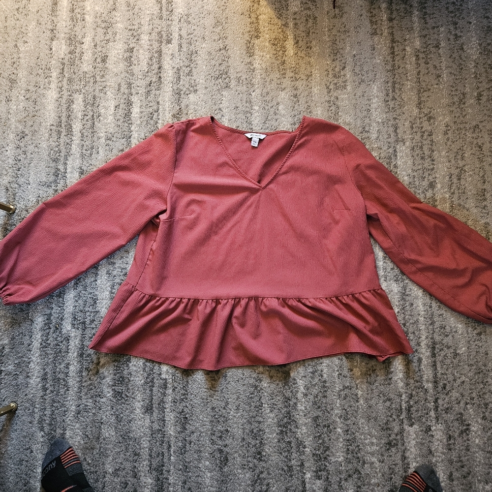 Nine West Long Sleeve Dusty Rose Peplum Blouse, Size XXL